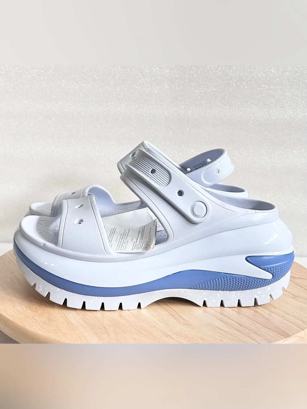 CROCS UNISEX White Platform Dual-Strap Slide Sandals with Blue Trim Size M8 W10